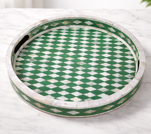 Plateaux de service et de rangement décoratifs en résine avec incrustation de nacre, finition naturelle, pour le Ramadan, l'Aïd, plateaux ronds modernes pour la table - Product Image 2