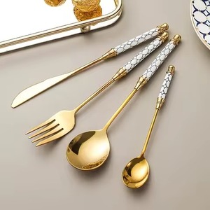 Decorative <b>Gold</b> Brass Cutlery Set With Grey Handle Elegant Dining Flatware Utensil Collection Luxury <b>Table</b> Setting For Banquet - Product Image 3