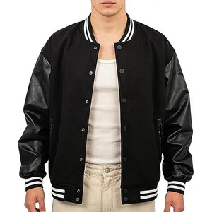 <b>Men's</b> <b>Varsity</b> <b>Jacket</b> <b>Bomber</b> Letterman <b>Jacket</b> with Leather Sleeves Vintage Style Lightweight Outerwear Casual Streetwear Classic - Product Image 1