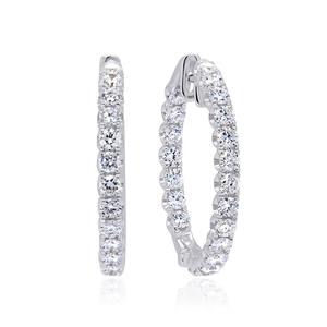 IGI Certified Lab Grown Diamond <b>Hoop</b> Earrings 14K White Gold Rhodium Plated <b>Large</b> Brilliant Cut Luxury Anniversary Wedding Party - Product Image 2