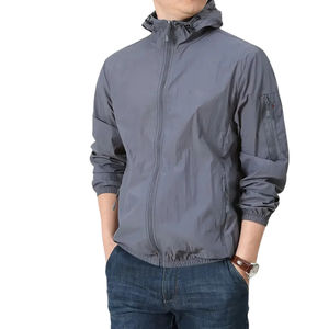 Chaqueta Cortavientos Casual para Hombre, Color Sólido, Capucha Desmontable, Cierre Completo, Ligera, Estilo Vintage, Softshell, Verano - Product Image 2