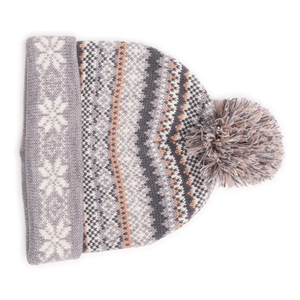 Bonnet unisexe à motif géométrique avec pompon, tricoté à la machine, pour l'hiver, gris, orange, blanc, pour adulte, décontracté, pour l'extérieur - Product Image 2