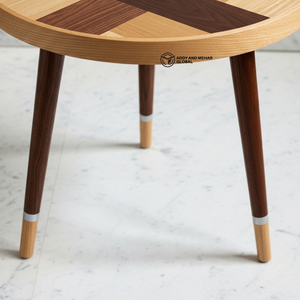 Geometric Wooden Meena <b>Stool</b> – Handcrafted <b>Round</b> Pattern Accent <b>Stool</b> Modern Decorative Side Table - Product Image 4