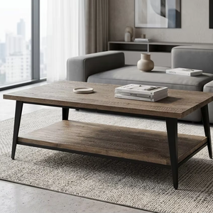 Mesa de Centro Aurora de Madera de Teca Sólida con Acabado Natural, Estilo Minimalista Moderno, Ecológica, Artística, de Lujo, Hecha a Mano para Sala de Estar - Product Image 1