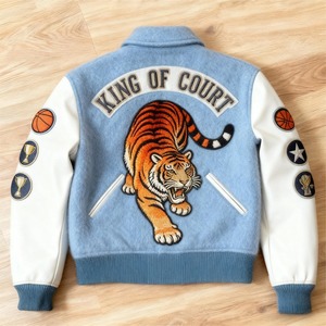 Veste universitaire de haute qualité, streetwear hip-hop, veste bomber en laine personnalisée pour homme, veste bomber coupe-vent avec manches en cuir - Product Image 3