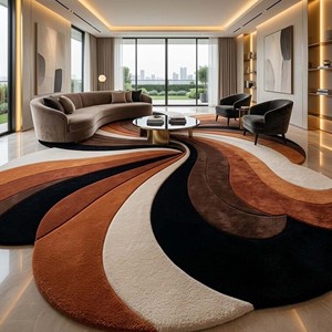 Tapis moderne abstrait en laine/coton tufté à la main, antidérapant, design vague sculptée, tapis de luxe 7 mm d'épaisseur pour salon, chambre, maison - Product Image 6