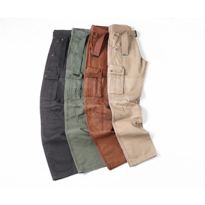 Pantalon cargo tactique pour homme à taille élastique, coupe ample, avec poches latérales, en coton/élasthanne, teint en pièce - Product Image 1