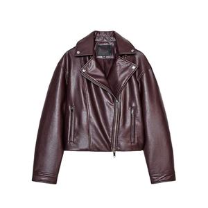 Veste de moto pour femmes de qualité supérieure personnalisée OEM coupe-vent élégant en cuir véritable matelassé col à la mode pour l'équitation - Product Image 1