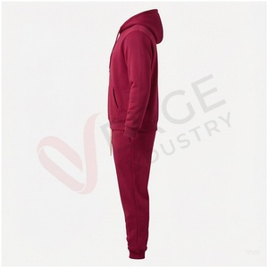 Ensemble de survêtement à capuche pour homme, couleur bordeaux, manches longues, couleur unie, coupe décontractée, vêtements d'automne, respirant, 100% coton - Product Image 3