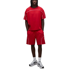 Ensemble de t-shirt et short en coton tricoté pour homme, décontracté, été, uni, léger, respirant, sans couture, floqué, deux pièces, vêtements de plage - Product Image 1