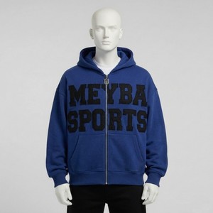 Sudadera con capucha y cremallera para hombre, azul real, extragrande, con diseño de letras de chenilla llamativas, de forro polar grueso, estilo urbano, informal, para invierno - Product Image 1