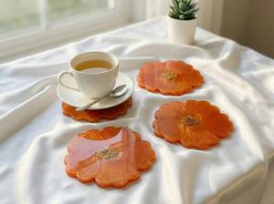 Resin RoundFlower Shape Plastic Coasters Orange Retro Design Edge Glam <b>Table</b> Mats Reusable 400mm Tea Coaster For <b>table</b> Home Deco - Product Image 1