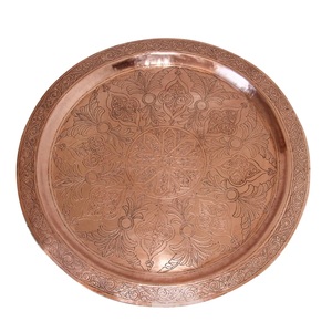 Plateau de service rond décoratif en cuivre pur martelé de luxe, qualité supérieure et produit le plus vendu - Product Image 1