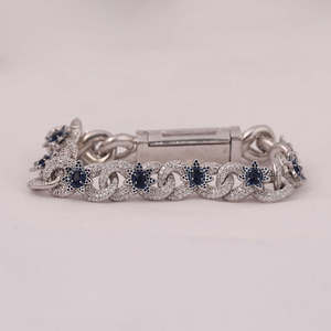 Bracelet tennis de luxe en argent sterling 925 avec moissanite et saphir bleu, motif floral, unisexe, qualité VVS1, plaqué or 22 carats - Product Image 4