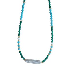 Collier luxueux haut de gamme en agate verte naturelle, perles baroques d'eau douce et perles argentées pour la mode estivale féminine, colliers superposés - Product Image 5