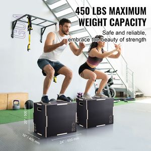 3-in-1 Plyometric Jump Box 24/20/16 Inch Wooden Agility Platform Anti-Slip Fitness Exercise <b>Step</b> for Indoor <b>Gym</b> Use - Product Image 2