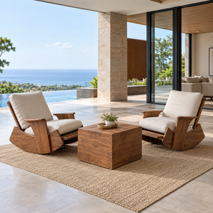 Solid Wood Rocking <b>Lounge</b> <b>Chair</b> Set Cushioned Seating Matching Coffee Table Modern Design Durable Teak Wood for Indoor/Outdoor - Product Image 2