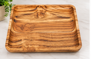 Plateau de service rectangulaire moderne en bois d'acacia poli et écologique pour desserts, collations, maison, mariage, traiteur - Product Image 5