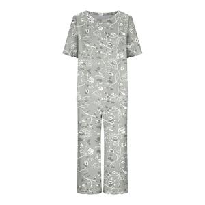 Ensemble de pyjama imprimé floral pour femmes, manches courtes, col rond, en coton tricoté, respirant, doux, vêtements de nuit décontractés, 2 pièces, longueur complète - Product Image 3