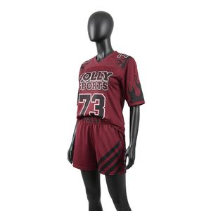 Ensemble short et maillot de football pour femme en micro-mesh polyester à séchage rapide, avec empiècements latéraux bordeaux et noirs, logo thermocollé, 100 % coton - Product Image 4