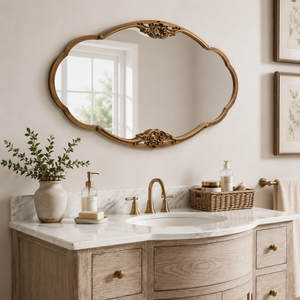 Miroir mural ovale orné en or antique, miroir de salle de bain vintage, miroir décoratif pour la maison, la chambre à coucher, le salon, cadre de luxe - Product Image 4