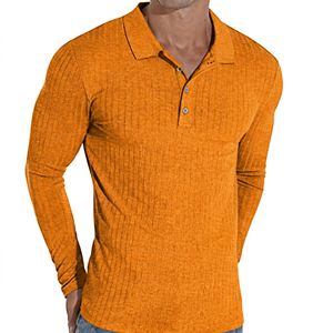 Polo en tricot à manches longues pour homme, gris foncé uni, décontracté, boutonné, coupe ajustée - Product Image 4