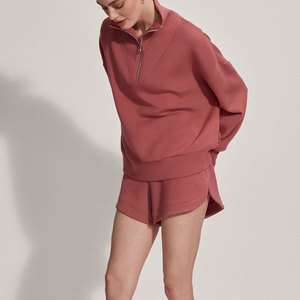 Sudadera con Cierre de Cremallera, Color Rojo Rosa Sólido, Corte Regular, Tejido de Punto con Spandex y Poliéster, Unisex, Estilo Minimalista, Cuello Alto, para Otoño - Product Image 4
