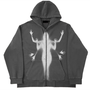 Sudadera con Capucha para Hombre, Estilo Urbano, Oversize, con Efecto Desgastado, de Forro Polar, con Estampado Vintage, de Gramaje Pesado y Corte Holgado - Product Image 1
