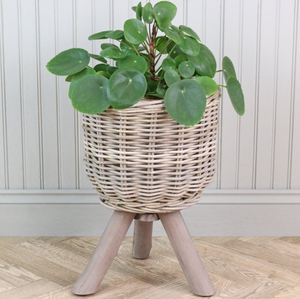 Fabricant vietnamien de pots de rangement au sol en rotin de style rétro avec poignées, tissés à la main, écologiques - Product Image 1