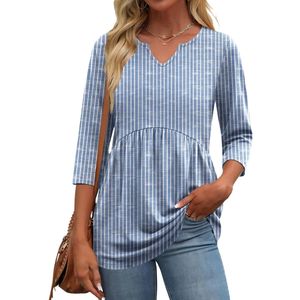 Túnica Bohemia de Talla Grande con Efecto Tie Dye Azul Mármol, Cuello en V, Cintura Imperio, Dobladillo Acampanado, Túnica de Rayón para Mujer - Product Image 4