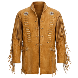 Wholesale Genuine Brown Fringe <b>Jacket</b> for Men Comfortable Western Style <b>Suede</b> Leather Outerwear Low MOQ - Product Image 1