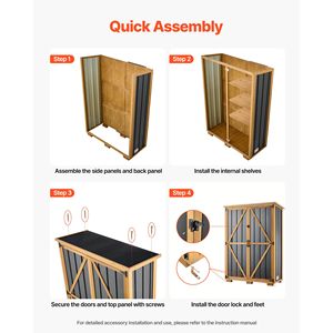 Caseta de Almacenamiento para Exteriores de 46.06" X 62.99", Caseta de Madera y Metal para Herramientas de Jardín con Puertas con Cerradura, Techo Inclinado Impermeable - Product Image 6