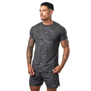 Ensemble de t-shirt et short de sport pour hommes, tricoté, camouflage, séchage rapide, respirant, pour la salle de sport, l'entraînement, la course à pied, les vêtements de sport décontractés, deux pièces - Product Image 1