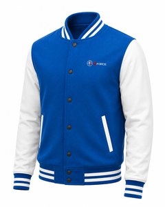 4Force <b>Men</b> Blue Varsity <b>Jacket</b> With <b>White</b> Sleeves Embroidered Logo Front Button Closure Preppy Style Autumn Wear Varsity <b>Jackets</b> - Product Image 3