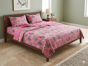 Floral Bird Print Bohemian King Modern All-Season Printed Denim Patchwork Handmade Cotton Filling Home Use <b>Quilt</b> <b>Bedspread</b> - Product Image 2