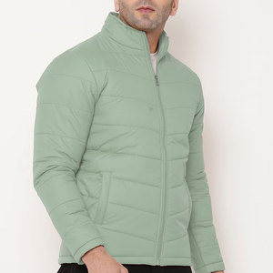 Men's Light Green Stand Collar Puffer Jacket Windproof Polyester Wadding Casual Autumn <b>Coat</b> <b>Zipper</b> Closure Slim Fit - Product Image 5