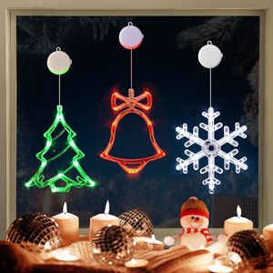 Set di 3 Decorazioni Natalizie per Finestre, Campanelle, Luci a Forma di Fiocco di Neve con Ventose e Funzione Timer - Product Image 1