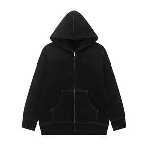 เสื้อฮู้ดดี้ผู้ชายขายดี สีดำ 430 GSM ซิปเต็มตัว ผ้าฝ้ายฟลีซหนานุ่ม สวมใส่สบาย ทรงโอเวอร์ไซส์ สไตล์สตรีทแวร์ เหมาะสำหรับฤดูหนาว - Product Image 5