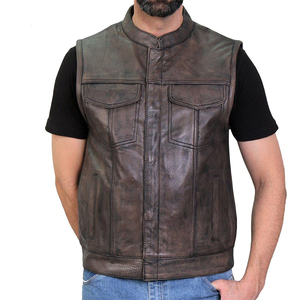 Chaleco de cuero para hombre con logotipo y diseño personalizados, chaleco de motociclista de cuero genuino para hombre, color personalizable. - Product Image 1