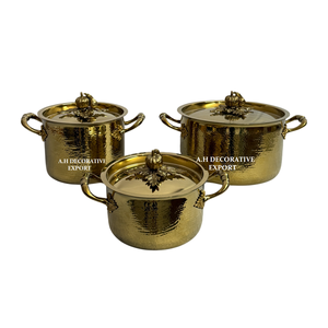 Hammered Gold Casserole <b>Set</b> Heavy Duty Metallic Finished Induction Compatible Cookware <b>Set</b> 3 <b>Serving</b> Pots and Pans food Safe - Product Image 3