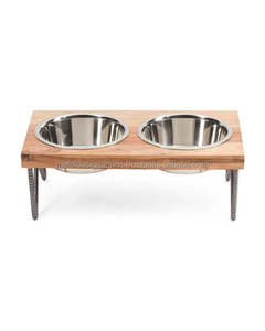 Stainless Steel <b>Bowls</b> <b>Pet</b> <b>Feeder</b> With Wooden Stand - Product Image 2