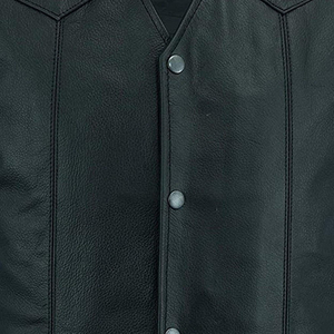 Men's PU <b>Leather</b> <b>Vest</b> Moto <b>Biker</b> Style V-Neck Button Closure Solid Color Autumn Outer Wear Regular Fit - Product Image 5