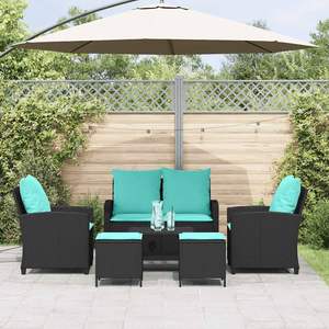 Juego de sofás de patio de ratán sintético negro de 6 piezas con cojines, muebles de exterior - Product Image 3