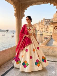 Traditional Indian Pakistani Cotton <b>Lehenga</b> Choli Set With Colorful Embroidery Floor-Length Loose Fit Wedding Wear For Women - Product Image 4
