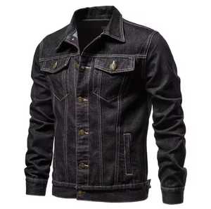 Chaqueta Vaquera Slim Fit para Hombre, Cuello Camisero, Algodón Lavado Informal, Manga Regular, Estilo Invernal, Color Sólido, Cierre de Botones, Estilo Moto - Product Image 4