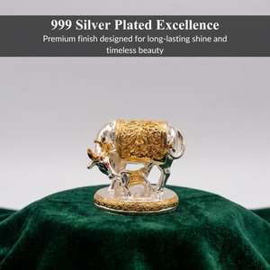 Kamdhenu Cow Idol 2.5 Inch Silver Plated with Gold Inlay-Auspicious Vastu Home Decor for Pooja Room <b>Mandir</b> & Diwali - Product Image 6