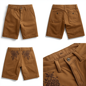 Pantalones Cortos de Gamuza Bordados Estilo Vintage para Hombre, Prenda Inferior Informal de Moda Premium, OEM ODM - Product Image 2