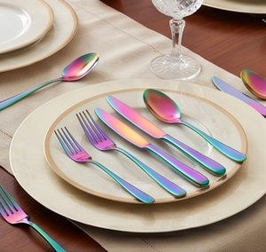 Ensemble de couverts en acier inoxydable plaqué arc-en-ciel avec finition miroir haute brillance, design moderne pour les fêtes et la cuisine - Product Image 2