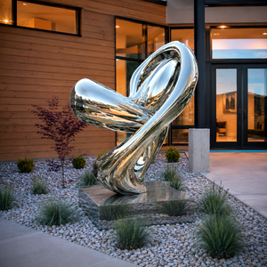 Escultura abstracta de acero inoxidable pulido a espejo para jardín exterior, decoración de arte metálico moderno para patio, villa u hotel. - Product Image 3
