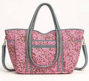 Bolsa de Viaje Acolchada Rosa de Algodón con Estampado Floral, Bolsa de Hombro con Cierre de Gran Capacidad - Product Image 4